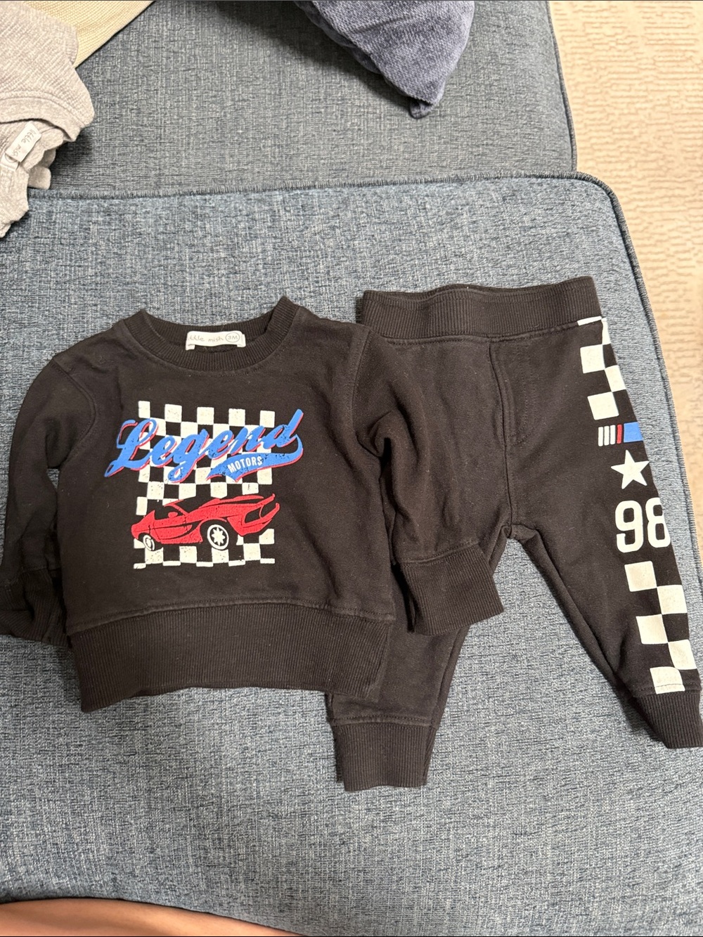 Little Mish 3 month Legend Motors Black Sweatshirt & Joggers Set